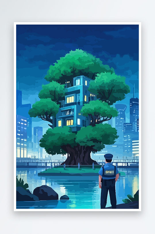 树警察男人矢量插画元素-众图网