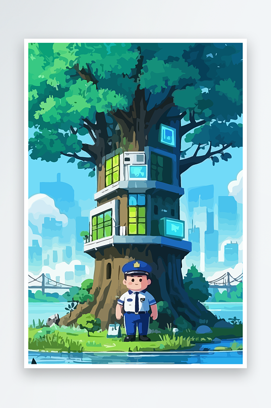树警察男人矢量插画-众图网