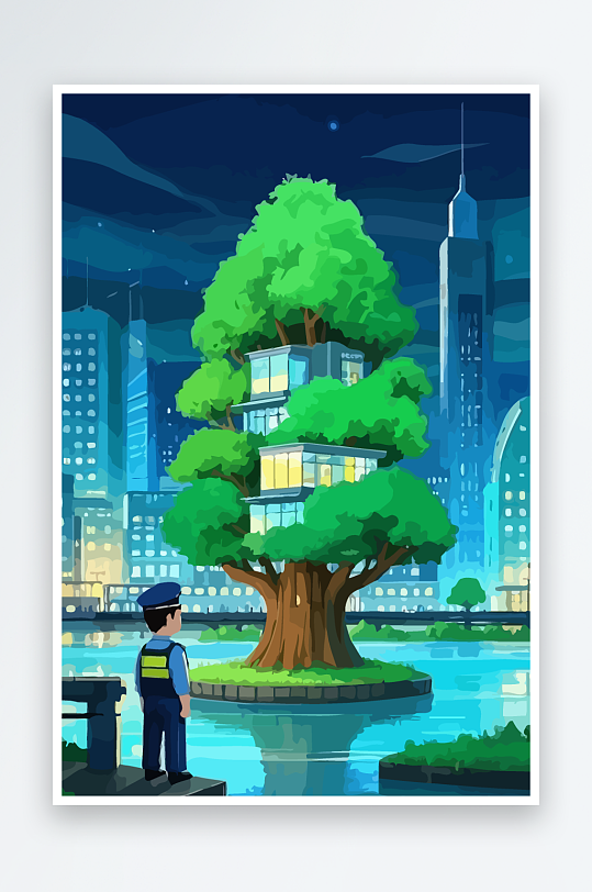树警察男人矢量插画-众图网