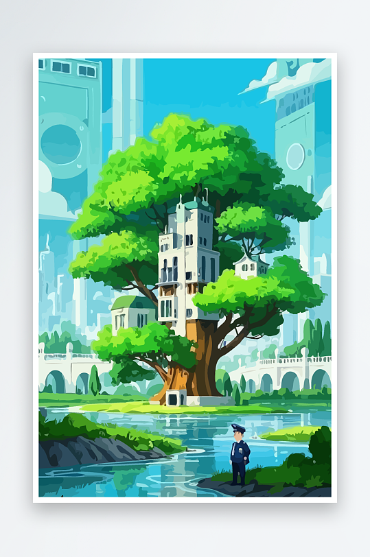 树警察男人矢量插画-众图网