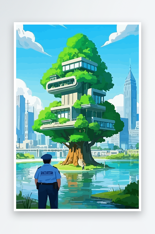 树警察男人矢量插画-众图网
