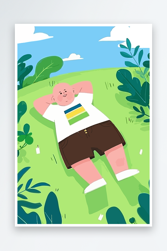 胖牛娃娃风景插画-众图网
