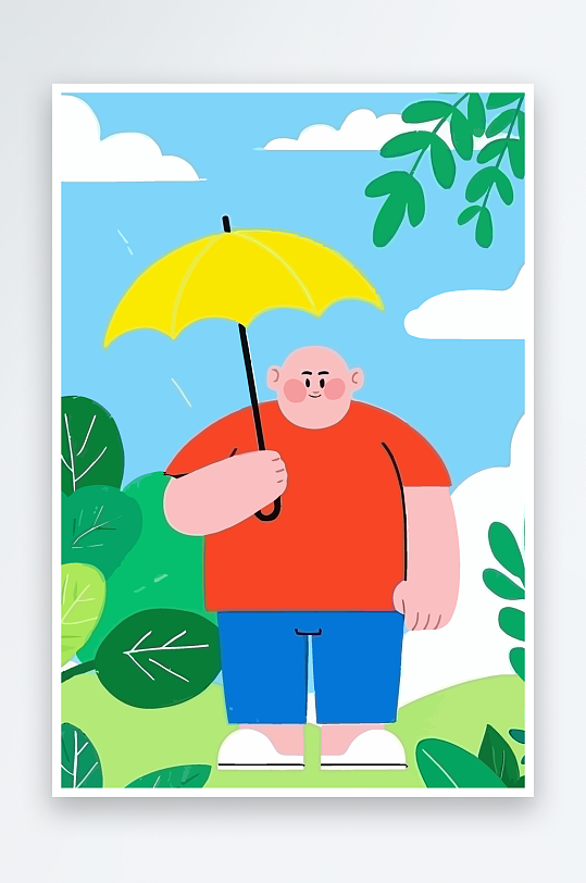 胖牛娃娃风景插画-众图网