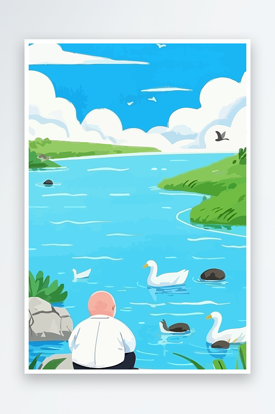 胖男孩风景插画元素-众图网