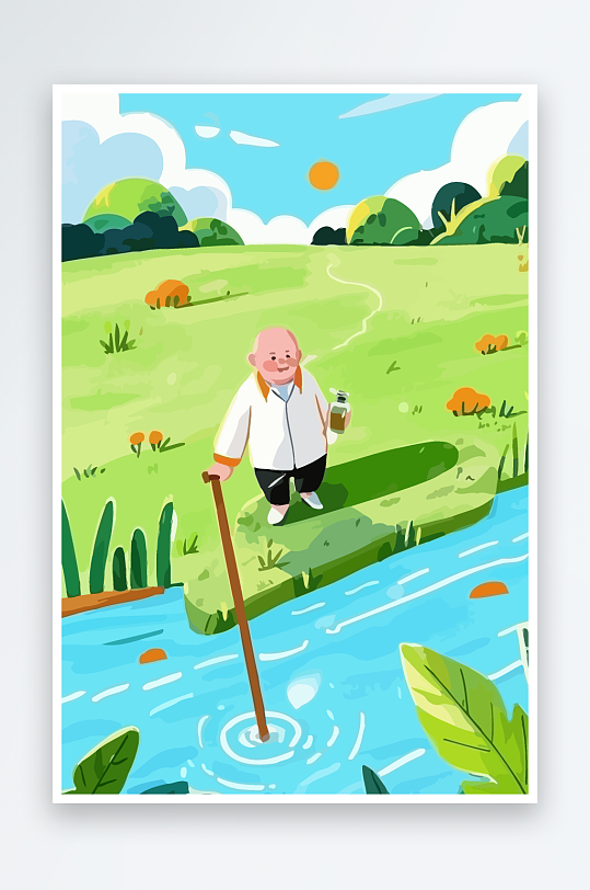 胖男孩风景矢量插画-众图网