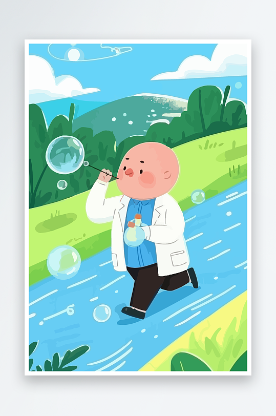 胖男孩风景矢量插画-众图网