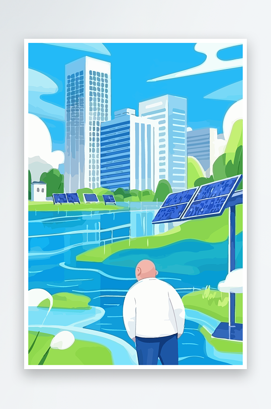 胖男孩风景矢量插画-众图网