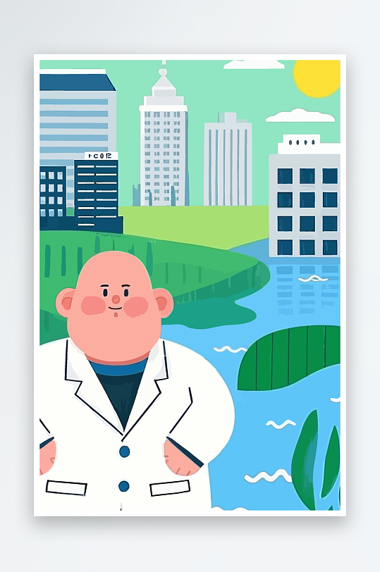 胖男孩风景矢量插画元素-众图网