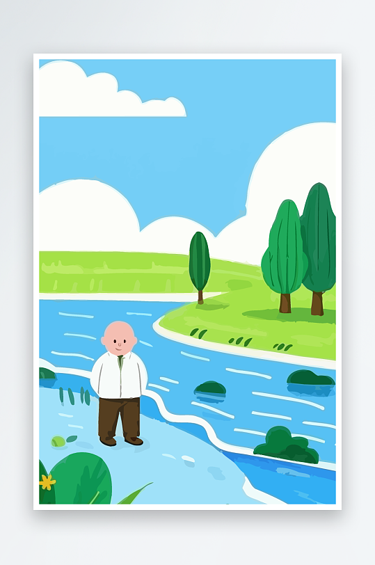 胖男孩风景矢量插画元素-众图网