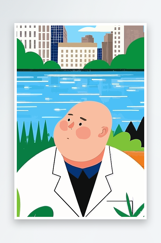 胖男孩风景矢量插画元素-众图网