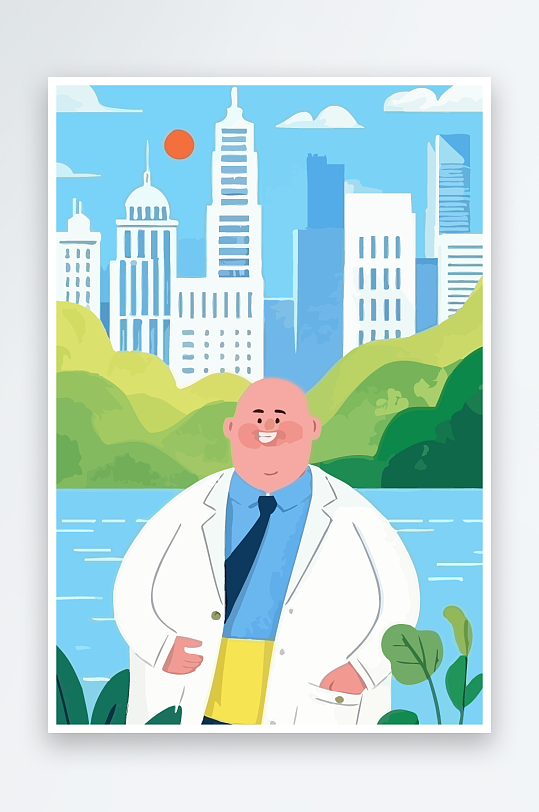 胖男孩风景矢量插画-众图网