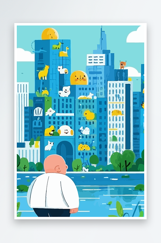 胖男孩风景矢量插画元素-众图网