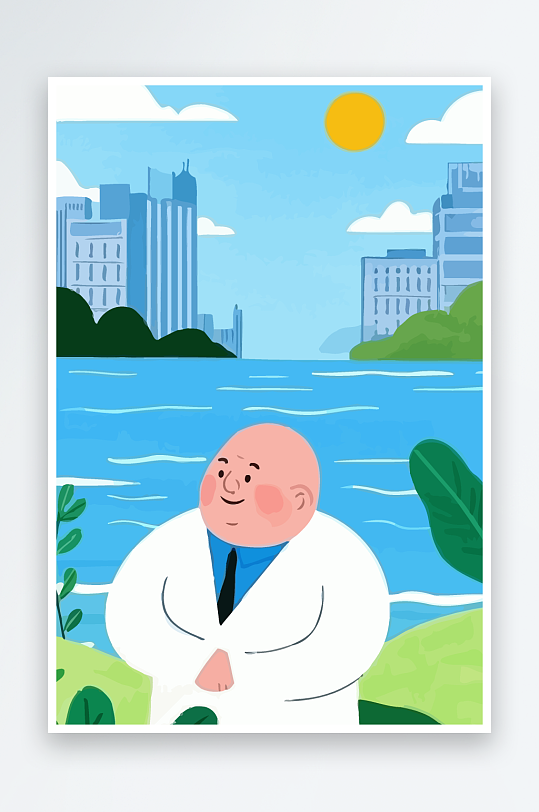 胖男孩风景矢量插画元素-众图网