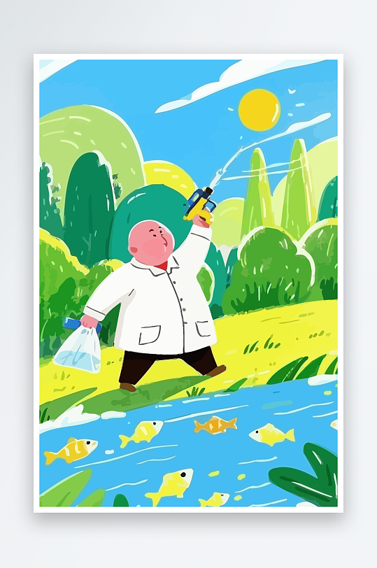 胖男孩风景矢量插画元素-众图网