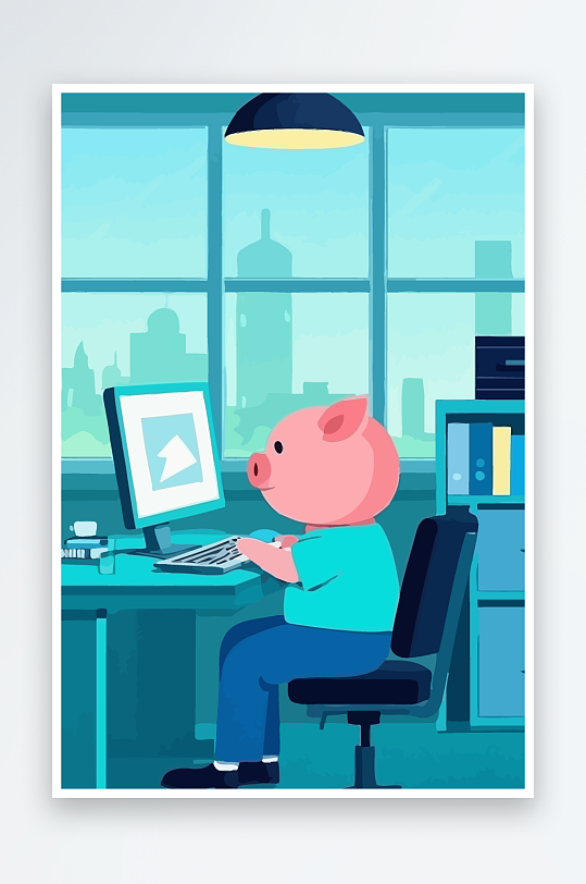 胖猪青年办公插画-众图网