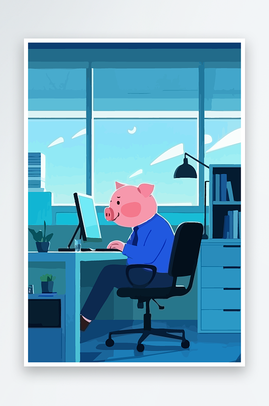 胖猪青年办公插画-众图网