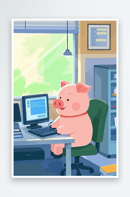 胖猪青年办公插画-众图网