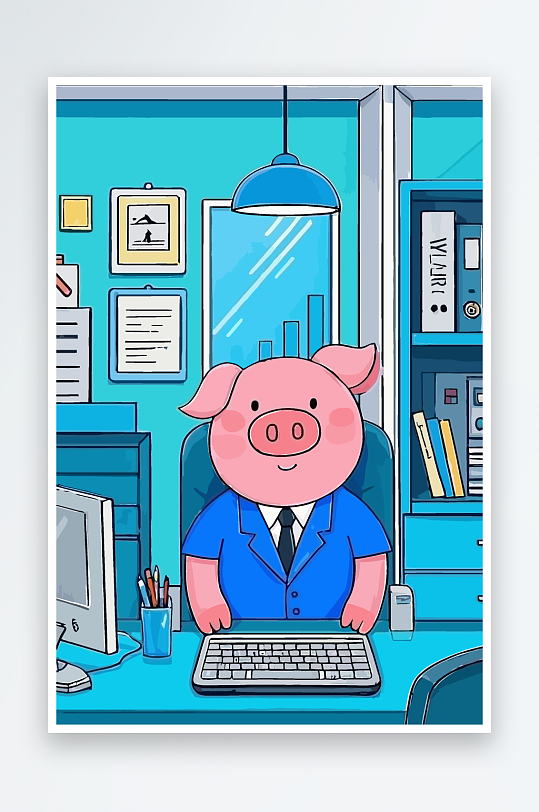 胖猪青年办公插画元素-众图网