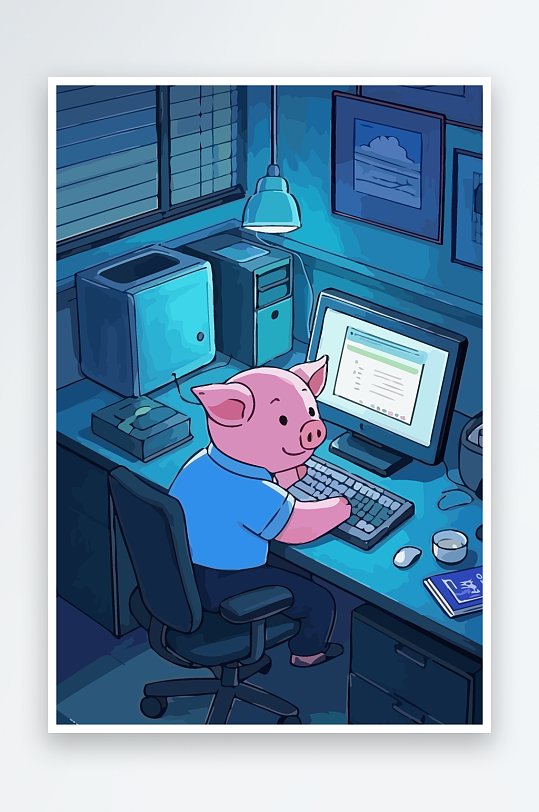 胖猪青年办公插画元素-众图网