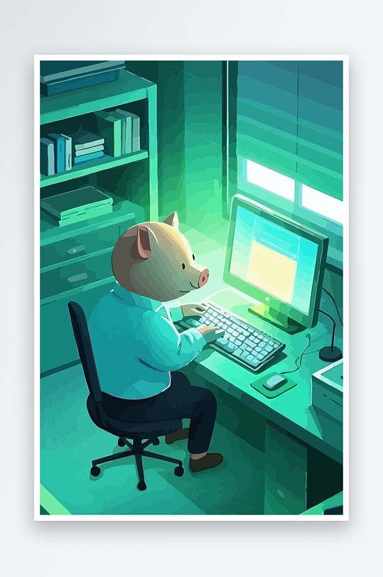 胖猪青年办公插画元素-众图网
