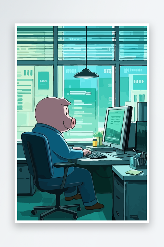 胖猪青年办公插画元素-众图网