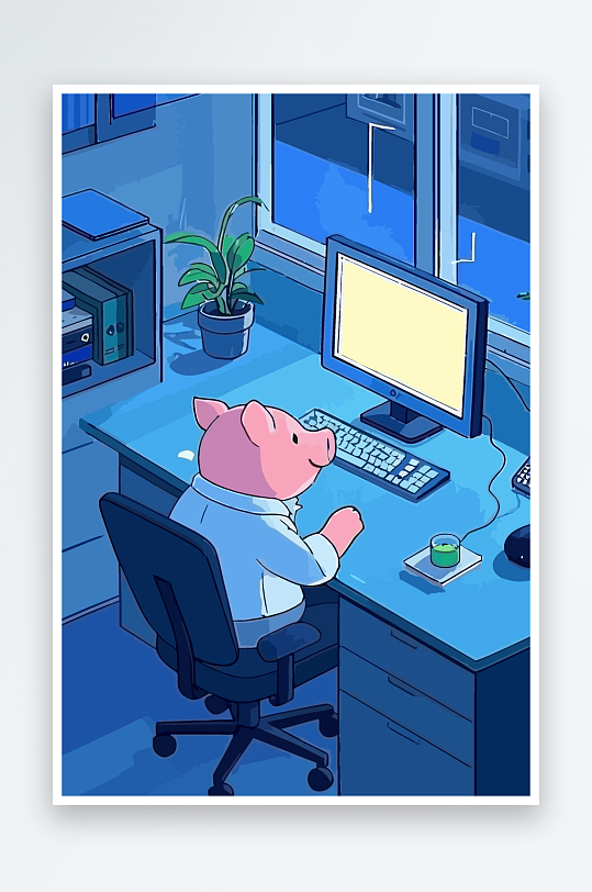 胖猪青年办公插画-众图网