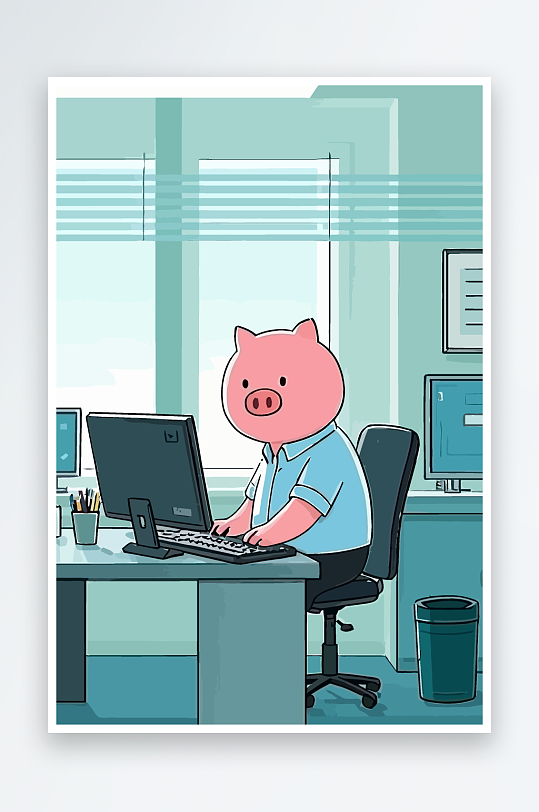 胖猪青年办公插画-众图网
