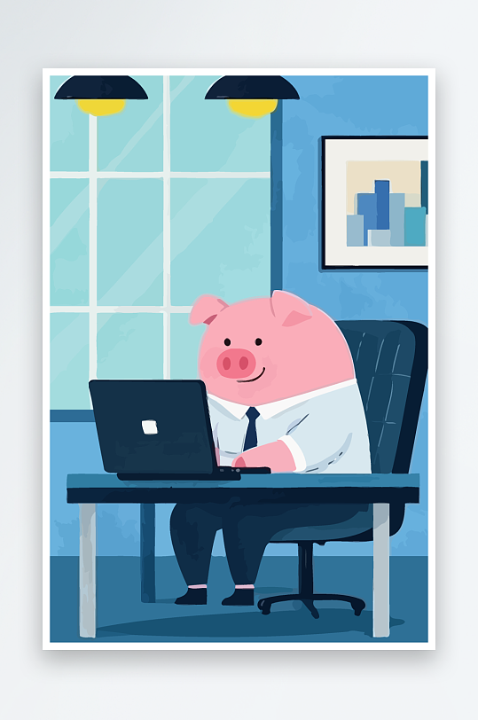 胖猪青年办公插画-众图网