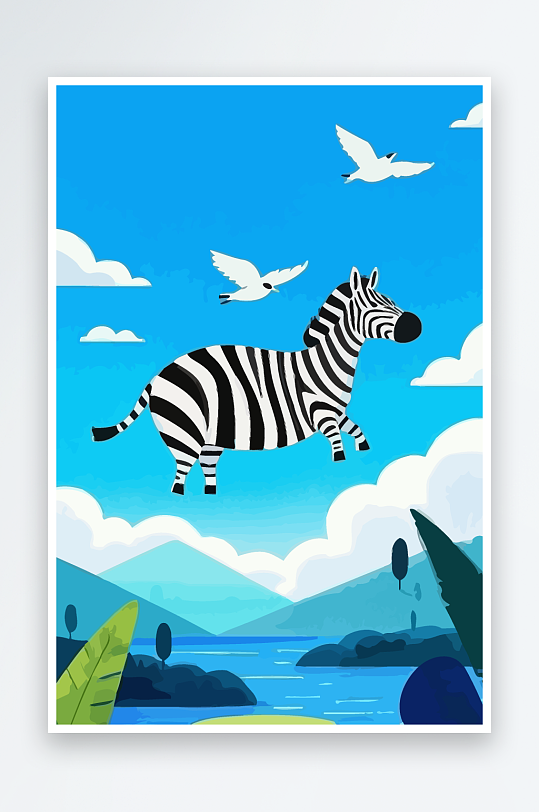 斑马风景矢量插画元素-众图网