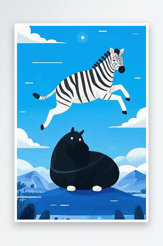 斑马风景矢量插画-众图网