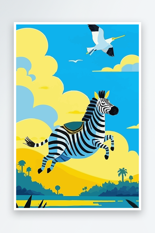 斑马风景矢量插画-众图网