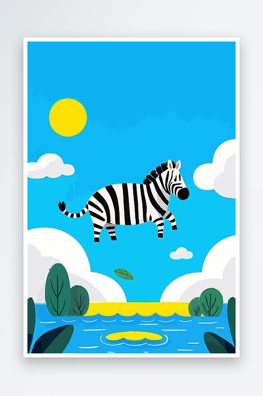 斑马风景矢量插画-众图网