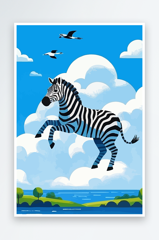 斑马风景矢量插画元素-众图网