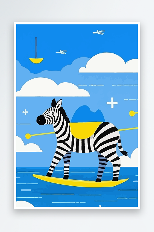 斑马风景矢量插画元素风景-众图网