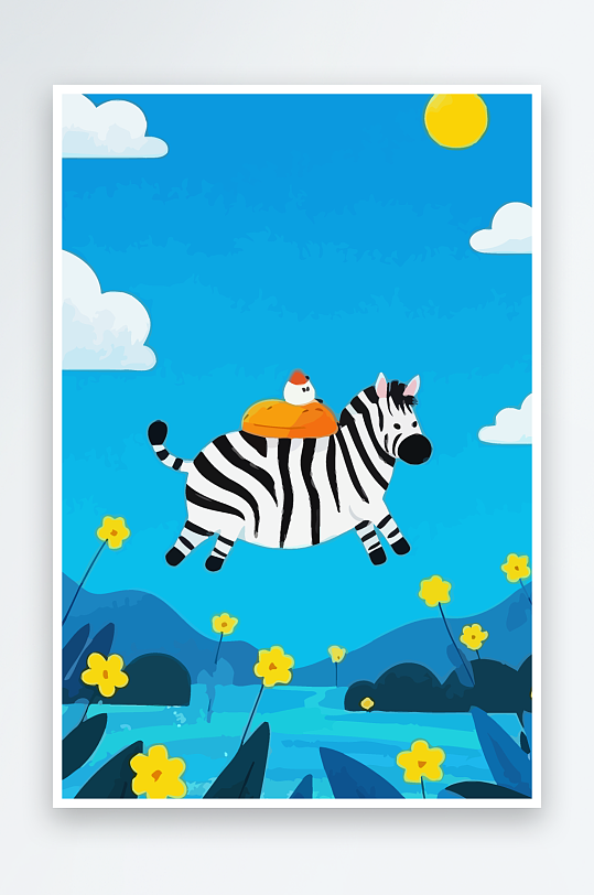 斑马风景矢量插画元素风景-众图网