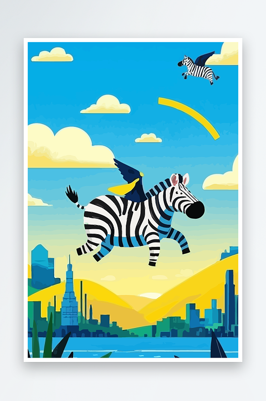 斑马风景矢量插画元素风景-众图网