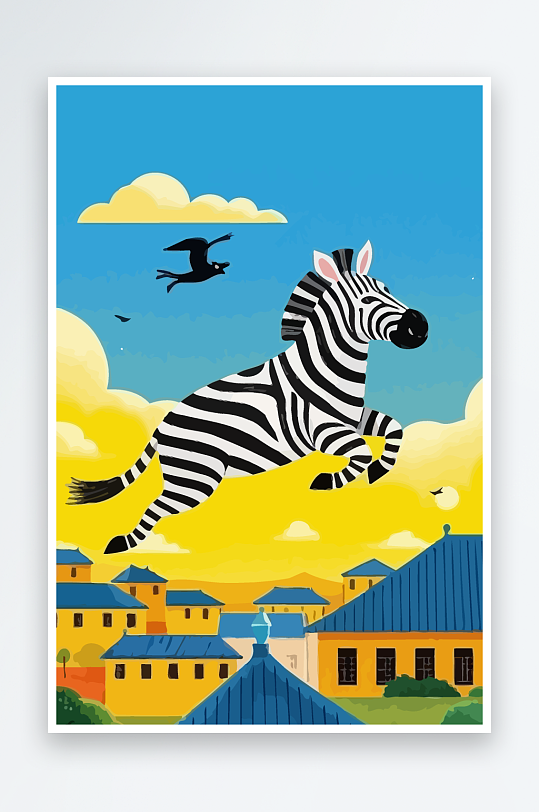 斑马风景矢量插画-众图网