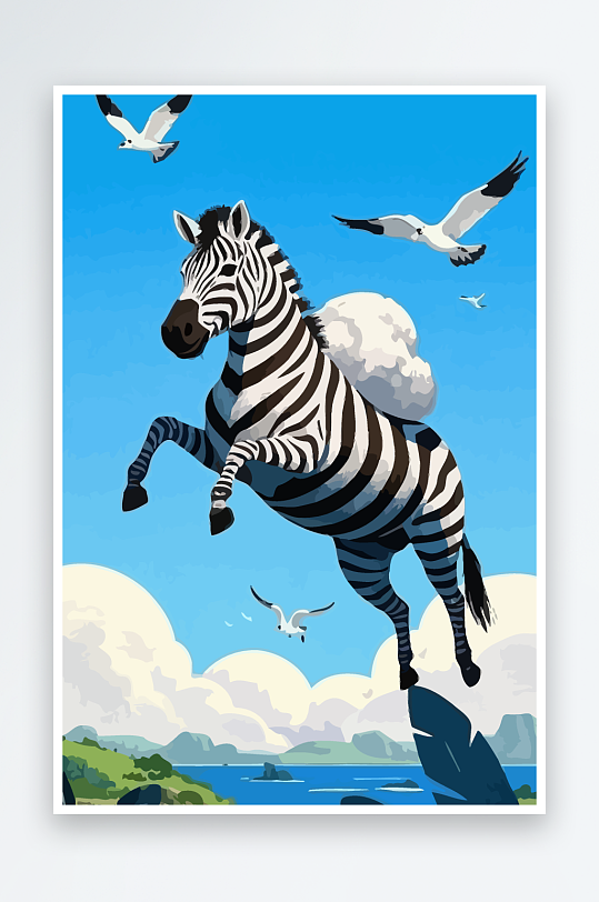 斑马风景矢量插画元素-众图网