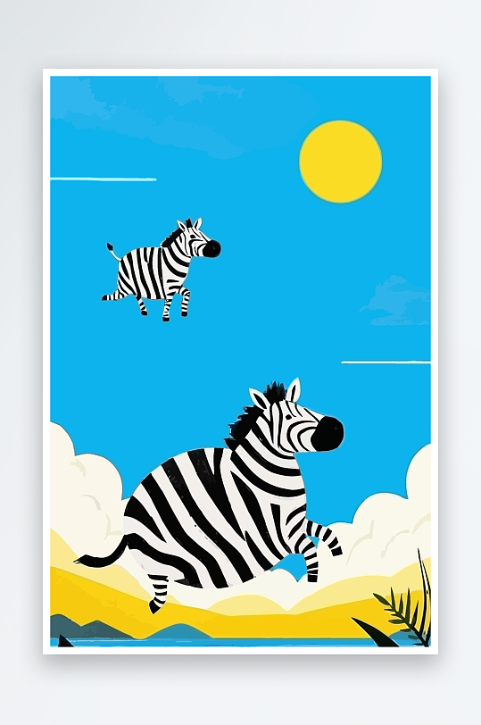 斑马风景矢量插画元素-众图网