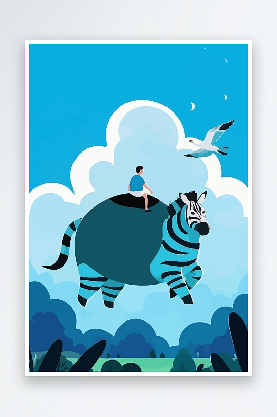 斑马风景矢量插画元素-众图网