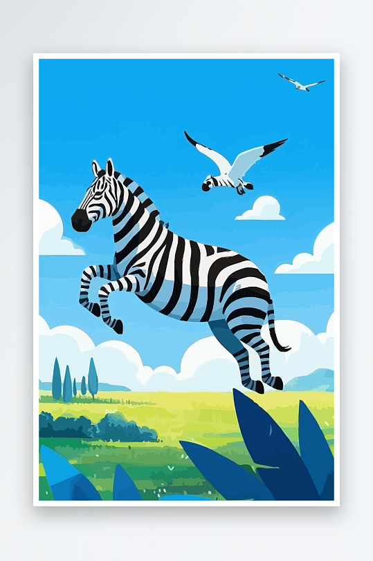 斑马风景矢量插画元素-众图网