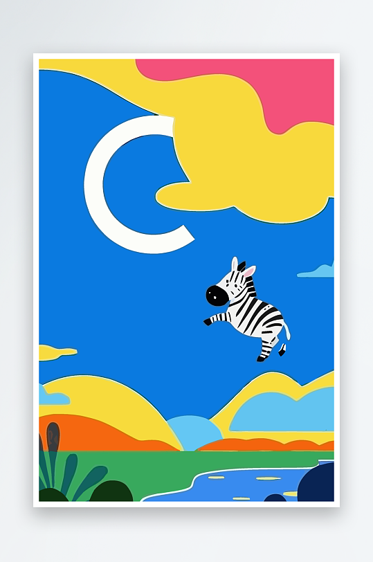 斑马风景矢量插画-众图网