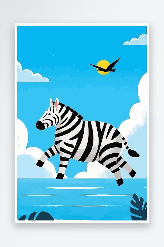 斑马风景矢量插画-众图网