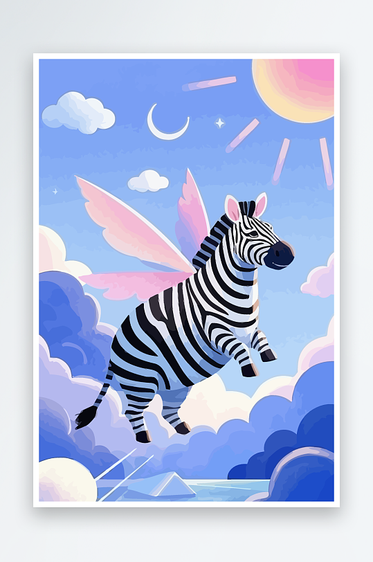 斑马风景矢量插画元素-众图网
