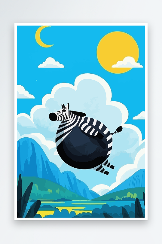 斑马风景矢量插画元素-众图网