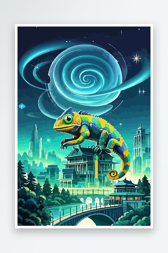 变色龙矢量插画图形元素-众图网