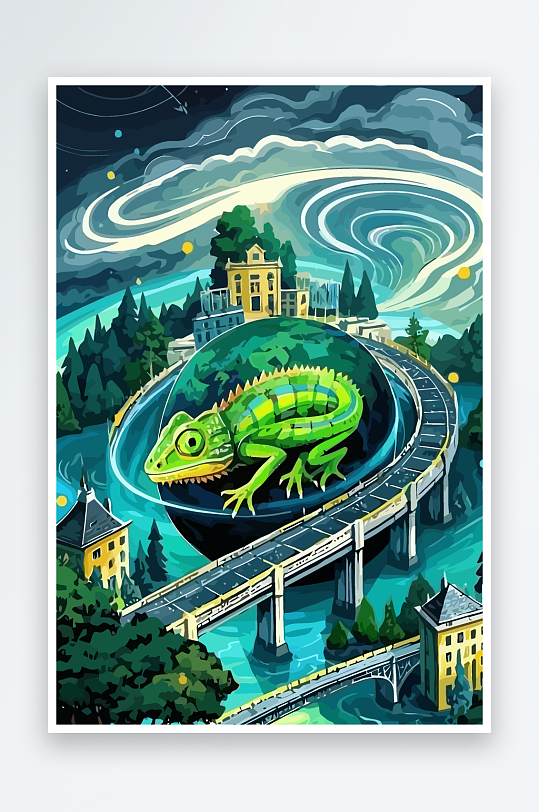 变色龙矢量插画图形元素-众图网