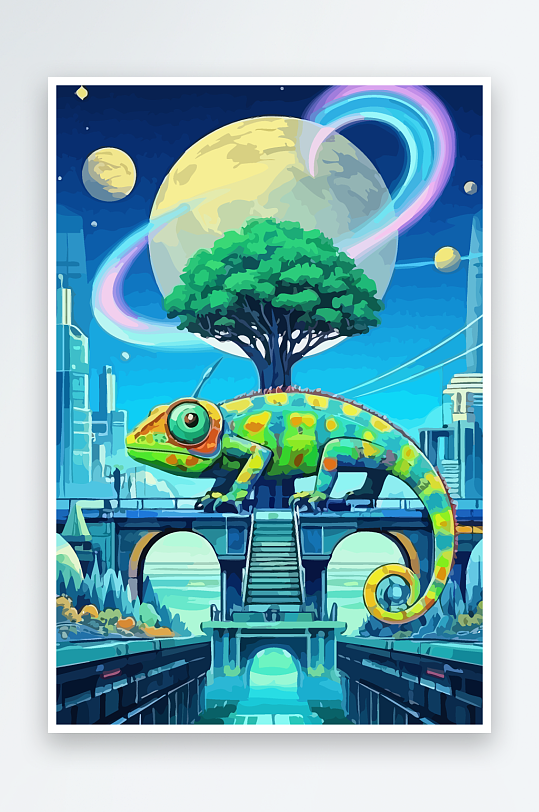 变色龙矢量插画图形元素-众图网