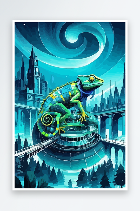 变色龙矢量插画图形元素-众图网