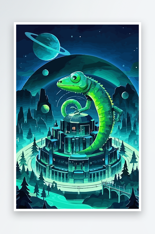 变色龙矢量插画图形元素-众图网